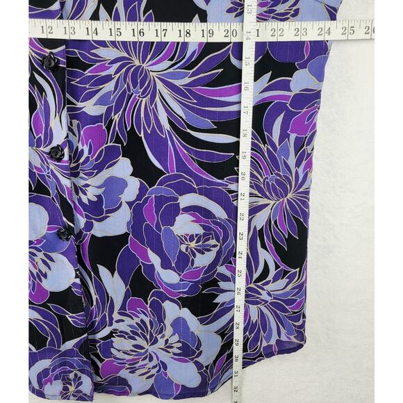 Whimsical 2X Button Top Tank Combo 3/4 Sleeve Purple Floral Casual Cottagecore - Picture 8 of 9